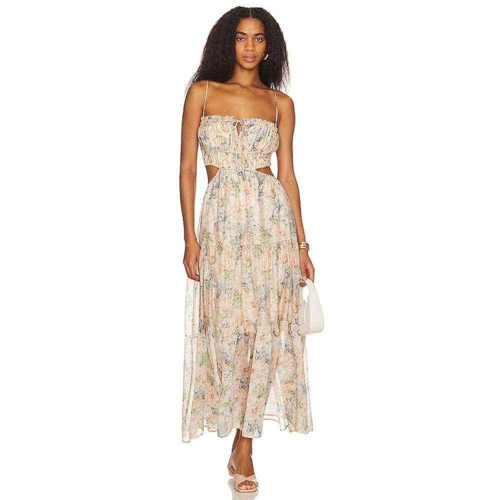 ASTR Floral Cutout Maxi Dress in Blush and Cream